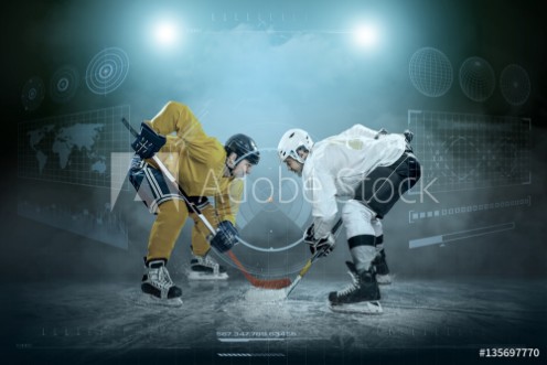 Picture of Ice hockey player on the ice around modern light